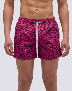 FLASH LEOPARD PRINT ELASTIC WAIST SHORT SWIMSUIT