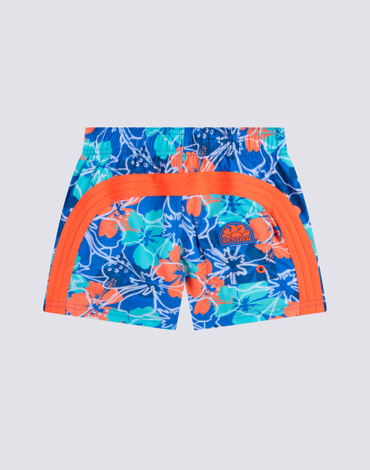 REPREVE® ELASTICATED WAIST SHORT SWIMSHORTS WITH INSIDE FLOWERS PRINT
