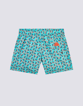 SHORT SWIMSUIT WITH ELASTIC WAIST AND RAINBOW PRINT IN RECYCLED POLY