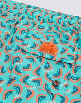 SHORT SWIMSUIT WITH ELASTIC WAIST AND RAINBOW PRINT IN RECYCLED POLY