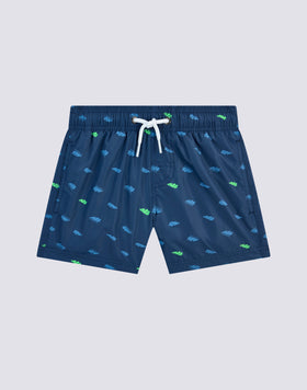RECYCLED POLY MONOGRAM PRINT ELASTICATED WAIST SHORT SWIMSHORTS