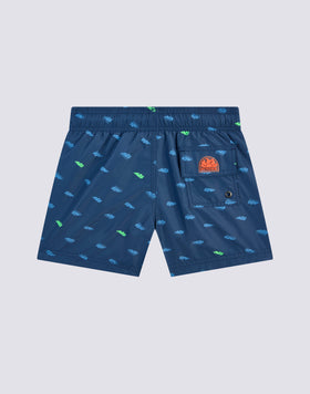RECYCLED POLY MONOGRAM PRINT ELASTICATED WAIST SHORT SWIMSHORTS