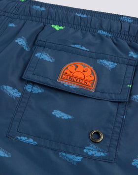 RECYCLED POLY MONOGRAM PRINT ELASTICATED WAIST SHORT SWIMSHORTS