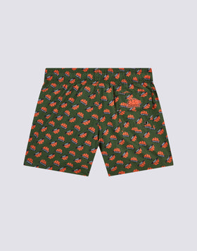 SHORT SWIMSHORTS ELASTICIZED WAIST ORANGE PRINT RECYCLED POLY LOGO