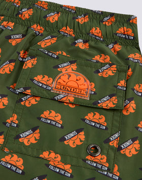 SHORT SWIMSHORTS ELASTICIZED WAIST ORANGE PRINT RECYCLED POLY LOGO