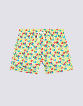 SUNDRINK PRINT ELASTICATED WAIST SHORT SWIMSHORTS IN RECYCLED POLY