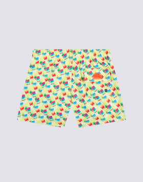 SUNDRINK PRINT ELASTICATED WAIST SHORT SWIMSHORTS IN RECYCLED POLY