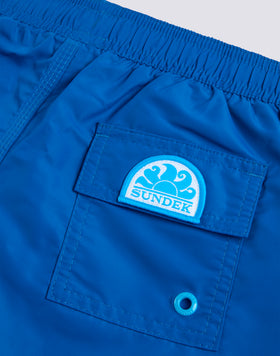 ICONIC TAFFETA SHORT-LENGTHS BOY’S SWIMSHORTS WITH ELASTICATED WAIST AND PIPING