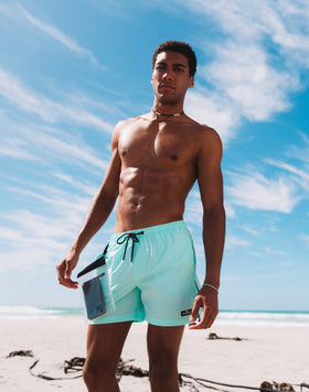 SWIM SHORTS WITH STRETCH FABRIC AND REMOVABLE POUCH