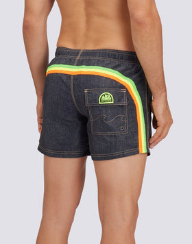 DENIM PRINT SHORT SWIMSHORTS ELASTIC WAIST ICONIC TAFFETA GOLDENWAVE