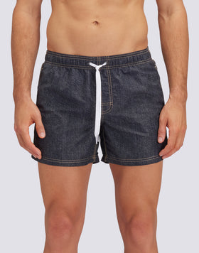 DENIM PRINT SHORT SWIMSHORTS ELASTIC WAIST ICONIC TAFFETA GOLDENWAVE