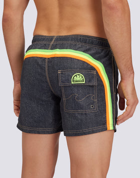 DENIM PRINT SHORT SWIMSHORTS ELASTIC WAIST ICONIC TAFFETA GOLDENWAVE