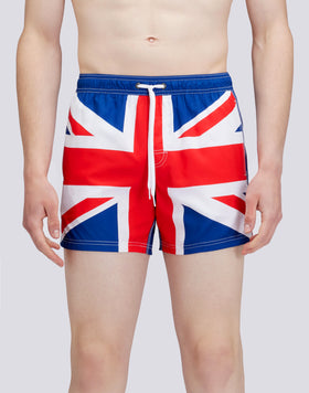 SHORT SWIM SHORTS WITH AN ELASTICATED WAISTBAND RECYCLED POLYESTER REPREVE® UNITED KINGDOM FLAG