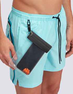 SWIM SHORTS WITH STRETCH FABRIC AND REMOVABLE POUCH