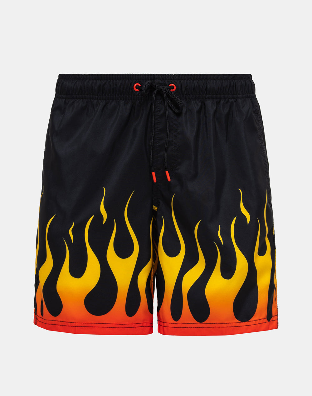 GOLDEN FLAME PRINTED STRETCH WAIST MID-LENGTH SWIM TRUNKS