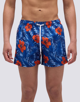 SHORT SWIMSUIT WITH ELASTIC WAIST AND CLASSIC FLOWER PRINT