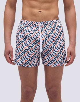 SHORT SWIMSUIT WITH ELASTIC WAIST AND MULTI TOUCAN PRINT