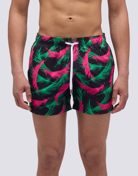 SHORT SWIMSUIT WITH ELASTIC WAIST AND DARFEATHER PRINT