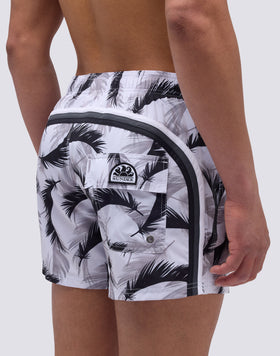 SHORT SWIMSUIT WITH ELASTIC WAIST AND DARFEATHER PRINT
