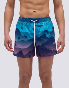 SHORT SWIMSUIT WITH ELASTIC WAIST AND MYSTIC SHADE PRINT