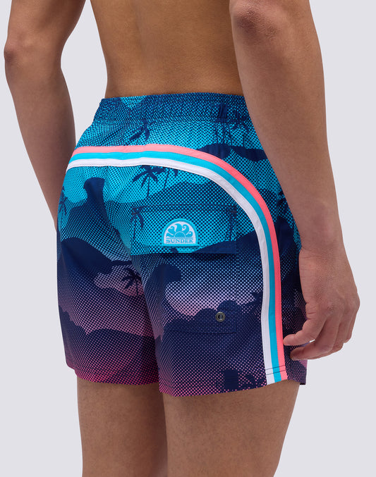 SHORT SWIMSUIT WITH ELASTIC WAIST AND MYSTIC SHADE PRINT