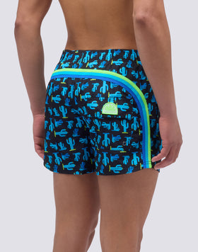FUN CACTUS PRINT ELASTIC WAIST SHORT SWIMSUIT