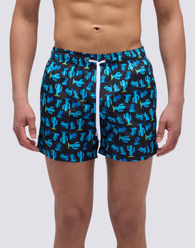 FUN CACTUS PRINT ELASTIC WAIST SHORT SWIMSUIT