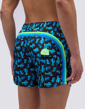 FUN CACTUS PRINT ELASTIC WAIST SHORT SWIMSUIT