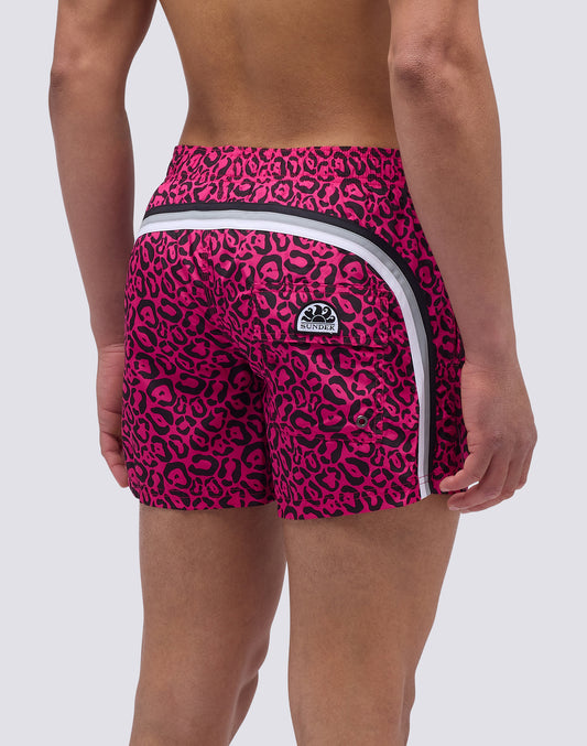 FLASH LEOPARD PRINT ELASTIC WAIST SHORT SWIMSUIT