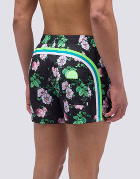 SHORT SWIMSUIT WITH ELASTIC WAIST AND SUN FLOWER PRINT