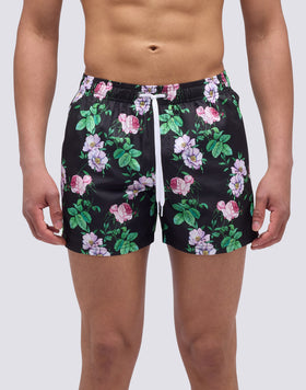 SHORT SWIMSUIT WITH ELASTIC WAIST AND SUN FLOWER PRINT
