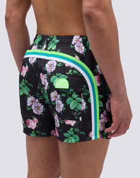 SHORT SWIMSUIT WITH ELASTIC WAIST AND SUN FLOWER PRINT