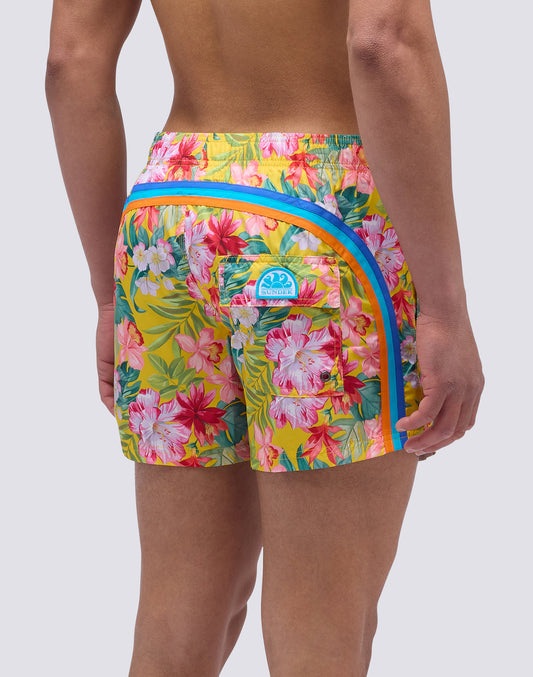 SHORT SWIMSUIT WITH ELASTIC WAIST AND BORA BORA PRINT