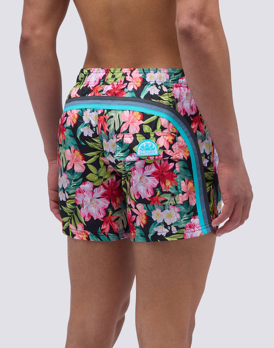 SHORT SWIMSUIT WITH ELASTIC WAIST AND BORA BORA PRINT