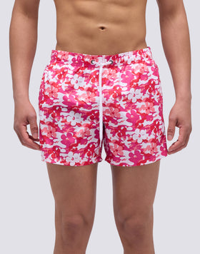 SHORT SWIMSUIT WITH ELASTIC WAIST AND CAMOFLOWER PRINT