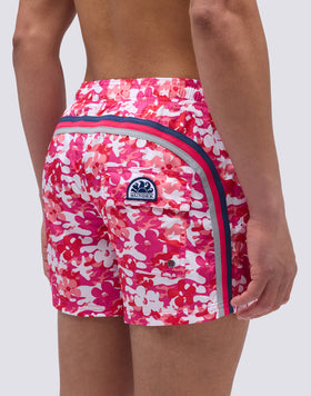 SHORT SWIMSUIT WITH ELASTIC WAIST AND CAMOFLOWER PRINT