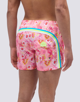 SHORT SWIMSUIT WITH ELASTIC WAIST AND DREAMY HAWAII PRINT