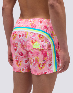 SHORT SWIMSUIT WITH ELASTIC WAIST AND DREAMY HAWAII PRINT