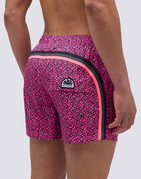 FLASH LEOPARD PRINT ELASTIC WAIST SHORT SWIMSUIT