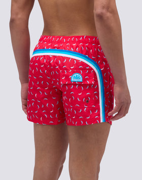 SHORT SWIMSUIT WITH ELASTIC WAIST IN RECYCLED POLYESTER WITH DOLPHIN PRINT