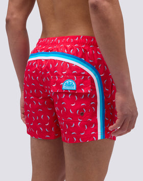 SHORT SWIMSUIT WITH ELASTIC WAIST IN RECYCLED POLYESTER WITH DOLPHIN PRINT