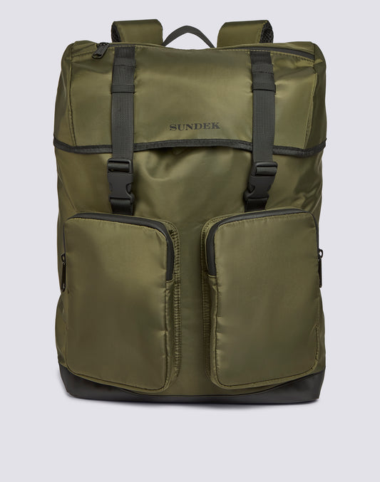 SHINY NYLON BACKPACK WITH CARGO POCKETS