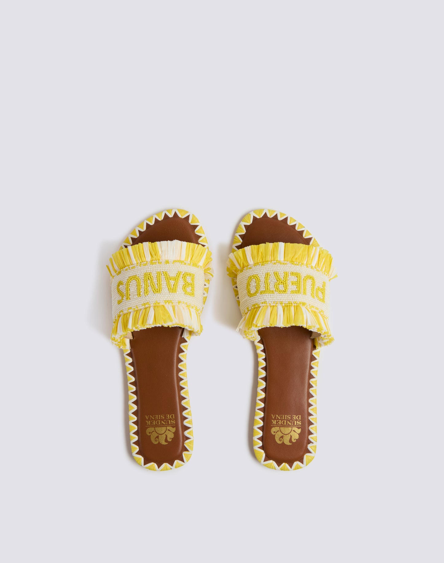 PUERTO BANUS BANDED SLIPPERS WITH BEADS AND RAFFIA
