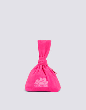 TERRY CLOTH CLUTCH BAG WITH DECORATIVE KNOT