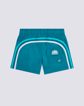 BOYS' SHORT SWIMSHORTS WITH ELASTICATED WAIST AND CRINKLED FABRIC