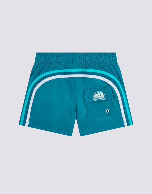 BOYS' SHORT SWIMSHORTS WITH ELASTICATED WAIST AND CRINKLED FABRIC