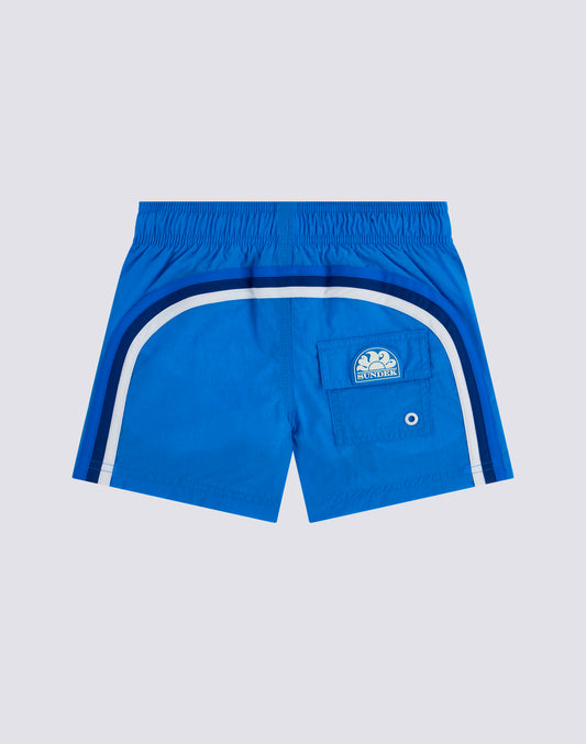 BOYS' SHORT SWIMSHORTS WITH ELASTICATED WAIST AND CRINKLED FABRIC