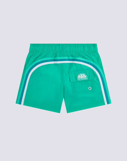 BOYS' SHORT SWIMSHORTS WITH ELASTICATED WAIST AND CRINKLED FABRIC