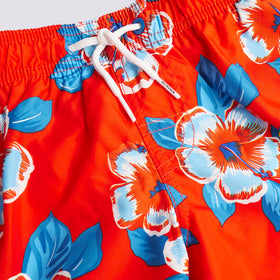 REPREVE® ELASTICATED WAIST SHORT SWIMSHORTS WITH HIBI PANSY PRINT