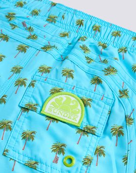 REPREVE® SHORT SWIMSUIT WITH ELASTIC WAIST AND LITTLE PALM PRINT